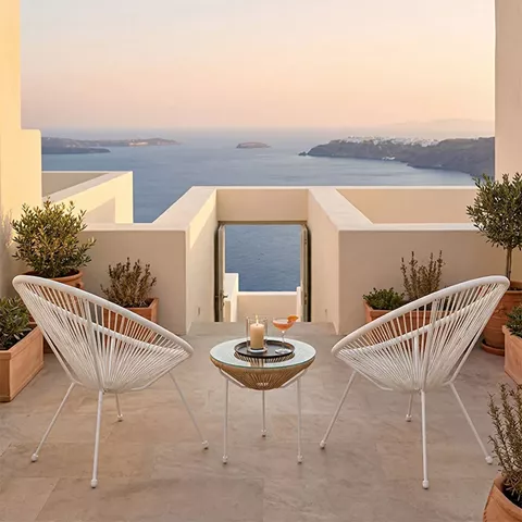 Σαλόνι Εξωτερικού Χώρου Acapulco pakoworld  Σετ 3τεμ λευκό μέταλλο με pe rattan σε φυσική απόχρωση Φ50x52εκ