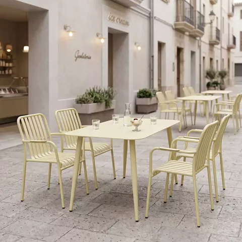 Τραπεζαρία Heven Vista pakoworld σετ 5τεμ σαμπανί αλουμίνιο 120x70x72εκ