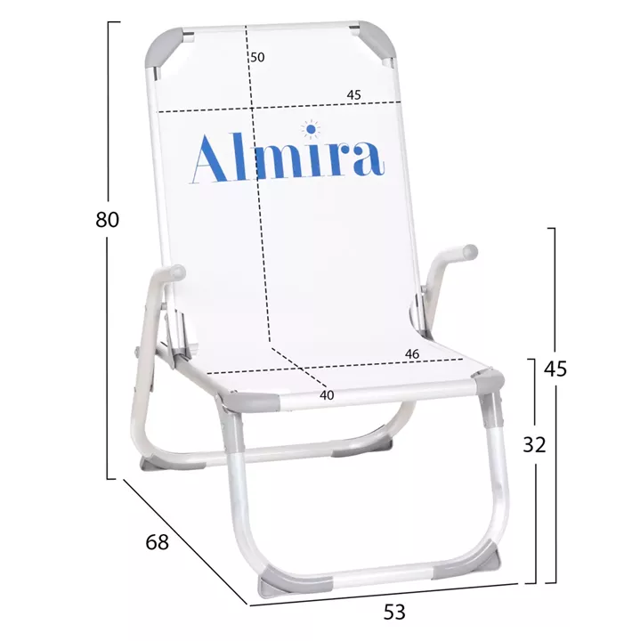 ΚΑΡΕΚΛΑΚΙ ΠΑΡΑΛΙΑΣ ΑΛΟΥΜΙΝΙΟΥ ΒΑΡ.ΤΥΠΟΥ ΥΠΕΡΥΨΩΜΕΝΟ ALMIRA HM6431.03 ΛΕΥΚΟ 53x68x80Υεκ