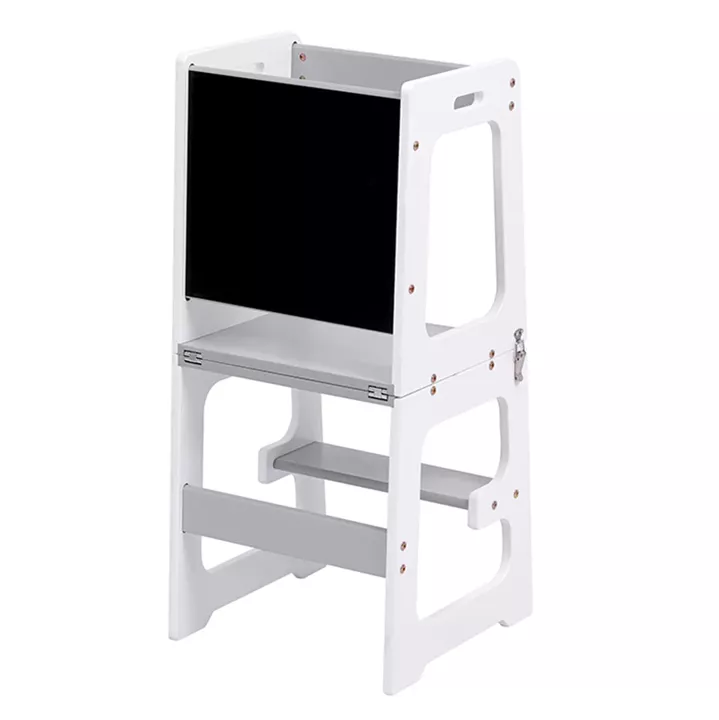 LEARNING TOWER WITH BLACKBOARD RICKI HM18345.03 PINE WOOD IN WHITE/GREY 37x40x84Hcm