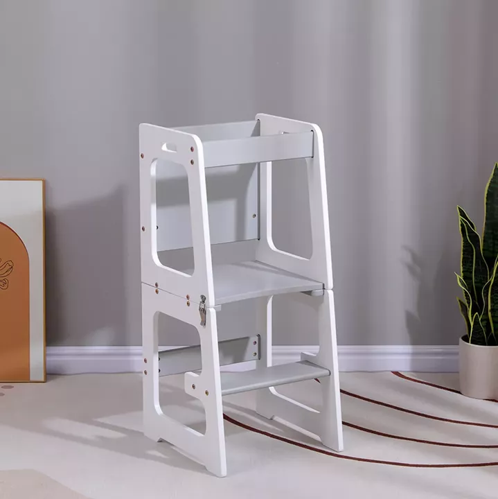 LEARNING TOWER WITH BLACKBOARD RICKI HM18345.03 PINE WOOD IN WHITE/GREY 37x40x84Hcm