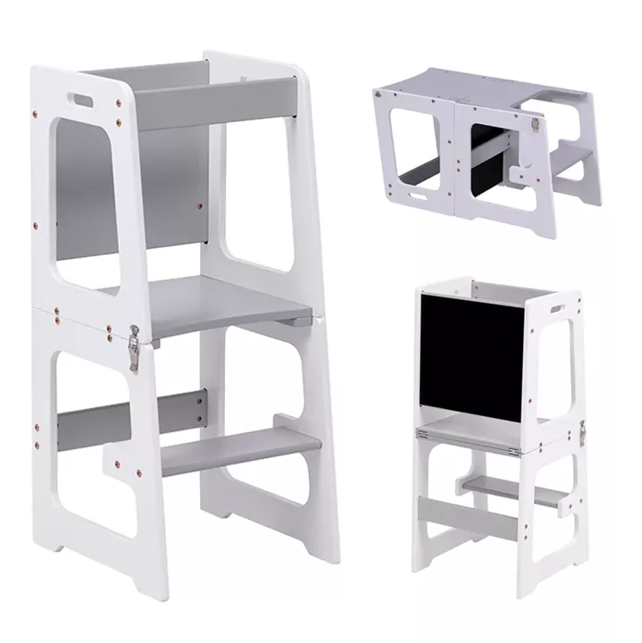 LEARNING TOWER WITH BLACKBOARD RICKI HM18345.03 PINE WOOD IN WHITE/GREY 37x40x84Hcm