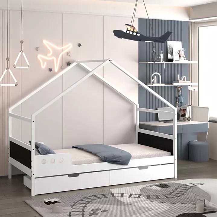 ΚΡΕΒΑΤΙ ΠΑΙΔΙΚΟ ΜΕ ΣΥΡΤΑΡΙΑ HOUSER HM741.01 τ.MONTESSORI ΞΥΛΟ ΠΕΥΚΟ ΛΕΥΚΟ-190x90εκ