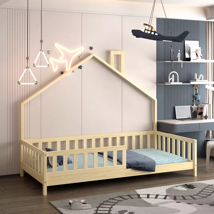BED FOR KIDS HOUSER HM740.01 t.MONTESSORI SOLID PINE WOOD IN NATURAL WOOD--FOR 190x90cm.