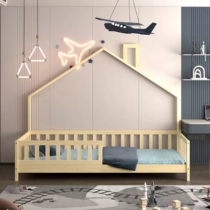 BED FOR KIDS HOUSER HM740.01 t.MONTESSORI SOLID PINE WOOD IN NATURAL WOOD--FOR 190x90cm.