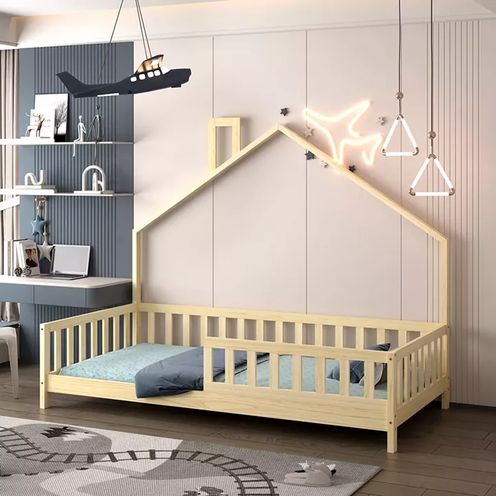 BED FOR KIDS HOUSER HM740.01 t.MONTESSORI SOLID PINE WOOD IN NATURAL WOOD--FOR 190x90cm.