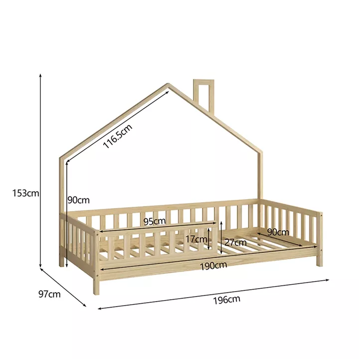 BED FOR KIDS HOUSER HM740.01 t.MONTESSORI SOLID PINE WOOD IN NATURAL WOOD--FOR 190x90cm.
