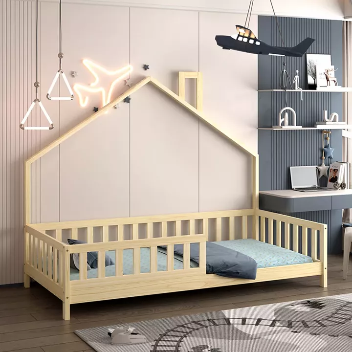 BED FOR KIDS HOUSER HM740.01 t.MONTESSORI SOLID PINE WOOD IN NATURAL WOOD--FOR 190x90cm.