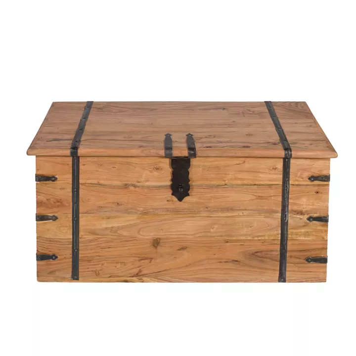 Artekko Ξύλινα Μασίφ Μπαούλα σε Μελί Απόχρωση με Μεταλλικές Λεπτομέρειες (44x101x46)cm (33x84x38)cm 2pcs