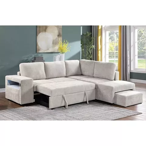 FLEXY Καναπές Αριστερή Γωνία - Κρεβάτι, με Χώρους Αποθήκευσης φωτιζόμενο, Ύφασμα Μπεζ