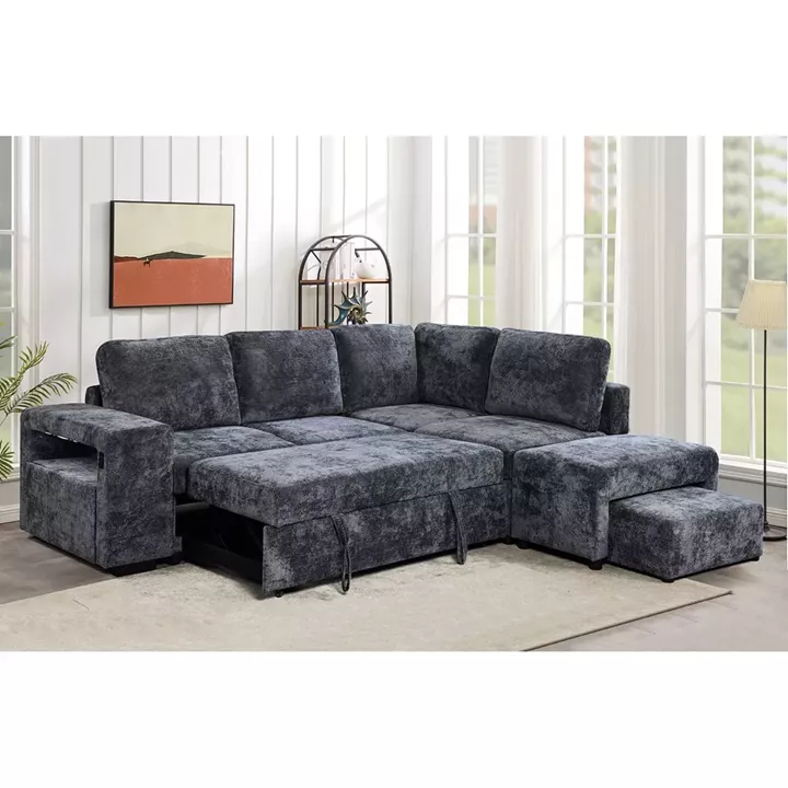 FLEXY Καναπές Αριστερή Γωνία - Κρεβάτι, με Χώρους Αποθήκευσης φωτιζόμενο, Ύφασμα Ανθρακί