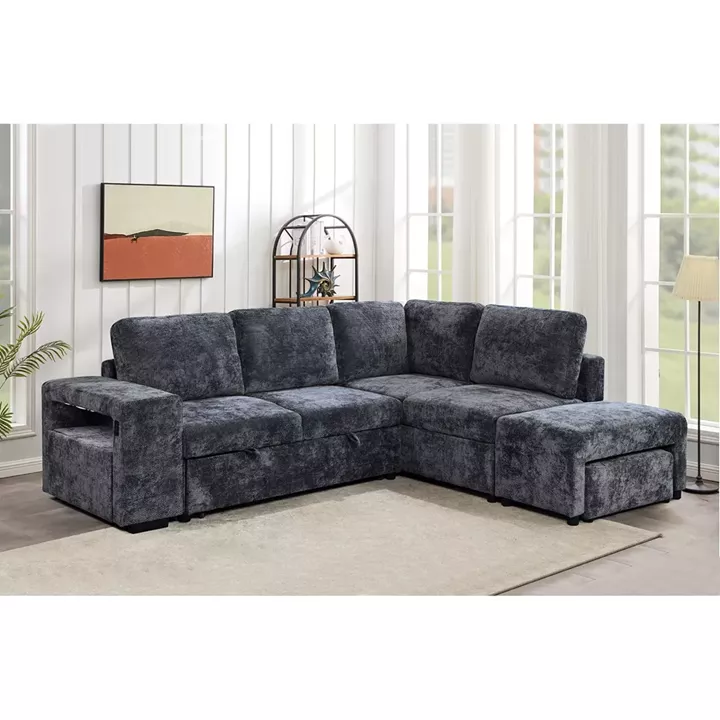 FLEXY Καναπές Αριστερή Γωνία - Κρεβάτι, με Χώρους Αποθήκευσης φωτιζόμενο, Ύφασμα Ανθρακί