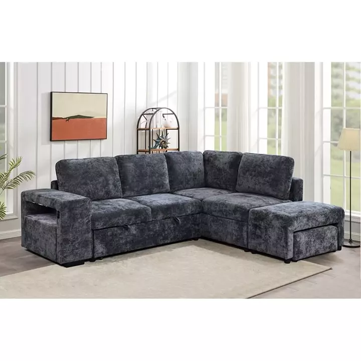 FLEXY Καναπές Αριστερή Γωνία - Κρεβάτι, με Χώρους Αποθήκευσης φωτιζόμενο, Ύφασμα Ανθρακί