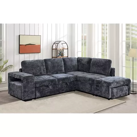 FLEXY Καναπές Αριστερή Γωνία - Κρεβάτι, με Χώρους Αποθήκευσης φωτιζόμενο, Ύφασμα Ανθρακί