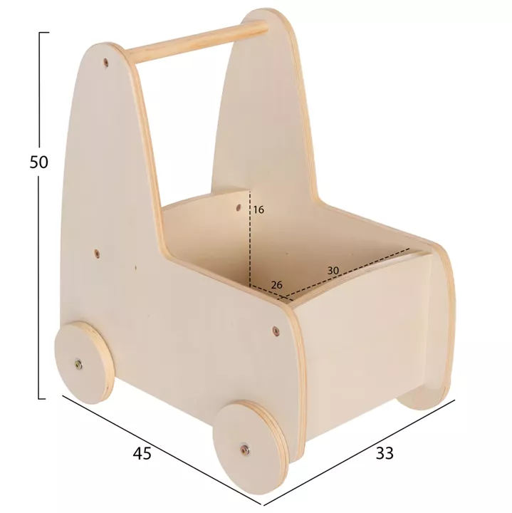 KIDS' STROLLER/CART RICKI HM18341.01 MDF & PLYWOOD IN NATURAL 33x45x50Hcm.
