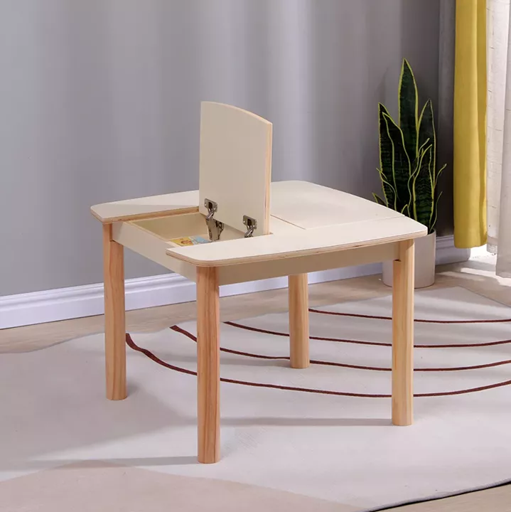 KIDS' TABLE WITH STORAGE SPACE RICKI HM18339.01 MDF & BIRCH WOOD IN NATURAL 65x65x47Hcm.