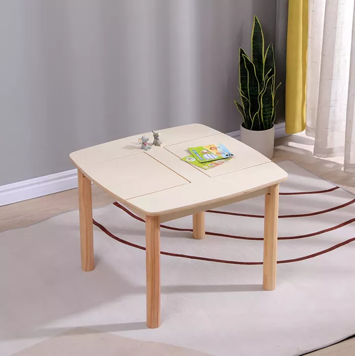 KIDS' TABLE WITH STORAGE SPACE RICKI HM18339.01 MDF & BIRCH WOOD IN NATURAL 65x65x47Hcm.