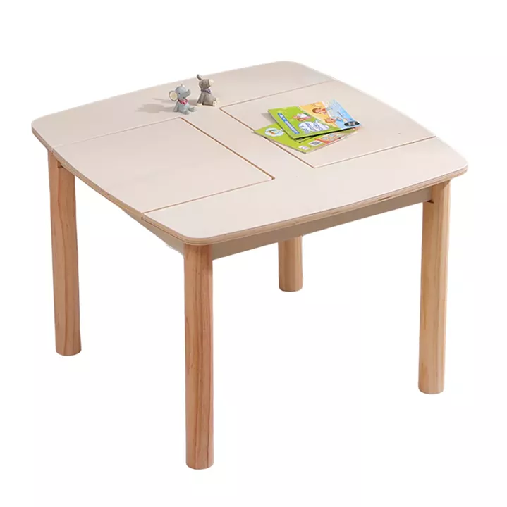 KIDS' TABLE WITH STORAGE SPACE RICKI HM18339.01 MDF & BIRCH WOOD IN NATURAL 65x65x47Hcm.