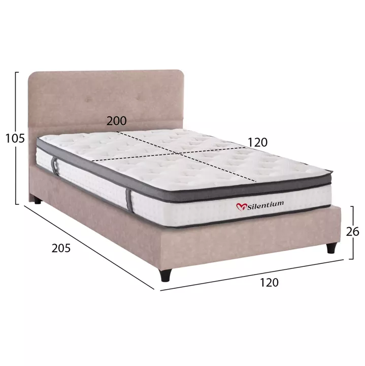 SEMI-DOUBLE BED WITH MATTRESS DOLORES HM10746.03 t.NUBUCK FABRIC IN BEIGE--FOR 120x200cm.