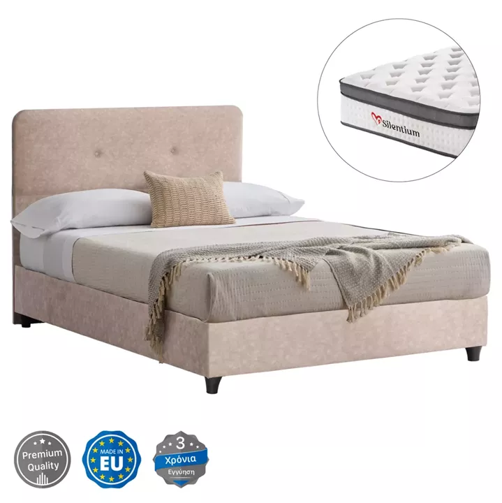 SEMI-DOUBLE BED WITH MATTRESS DOLORES HM10746.03 t.NUBUCK FABRIC IN BEIGE--FOR 120x200cm.