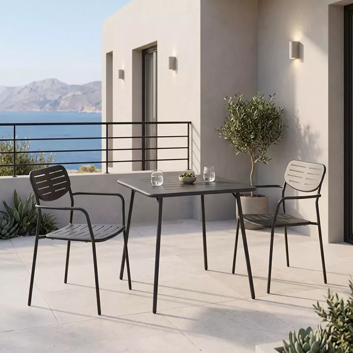 Τραπεζαρία Moraja Deraby pakoworld σετ 3τεμ μαύρο μέταλλο 70x70x73εκ