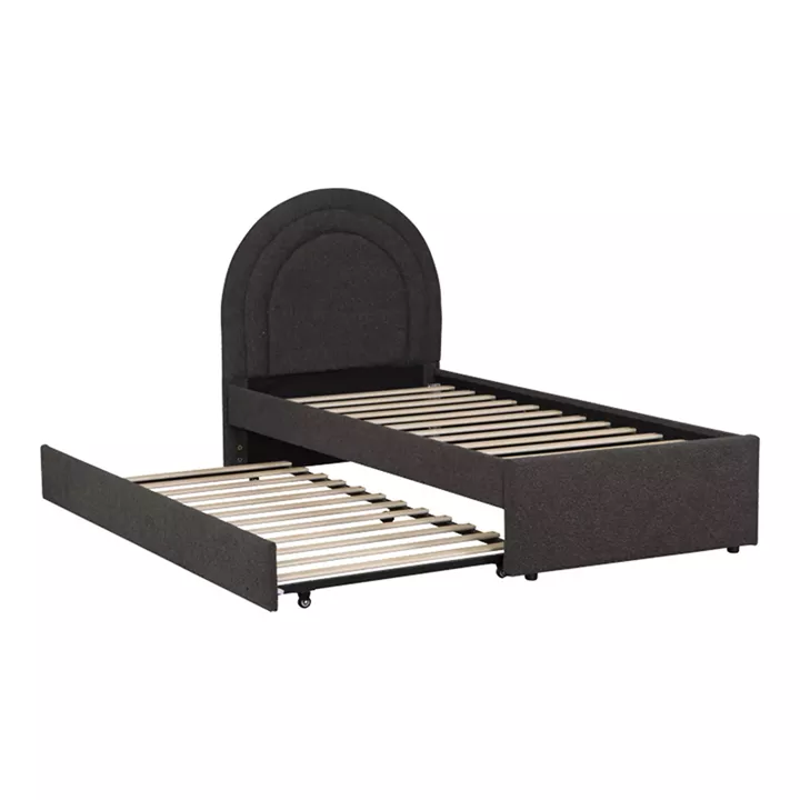 Κρεβάτι Arcuate pakoworld μπουκλέ υφασμα ανθρακί με συρόμενο 90x200εκ