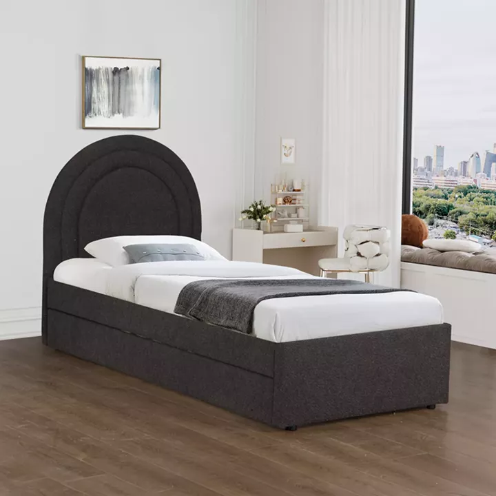 Κρεβάτι Arcuate pakoworld μπουκλέ υφασμα ανθρακί με συρόμενο 90x200εκ