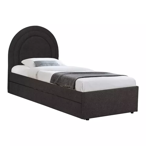 Arcuate pakoworld bed, anthracite boucle fabric, with sliding bed, 90x200cm