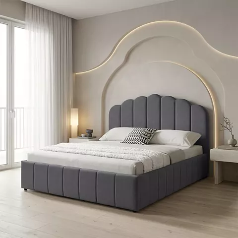 Double bed Tatiana pakoworld fabric anthracite with storage 120x200cm