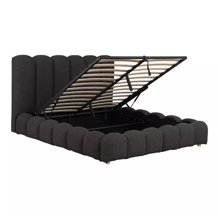 Κρεβάτι Nuvem pakoworld μπουκλέ υφασμα ανθρακί με αποθηκευτικό χώρο 160x200εκ