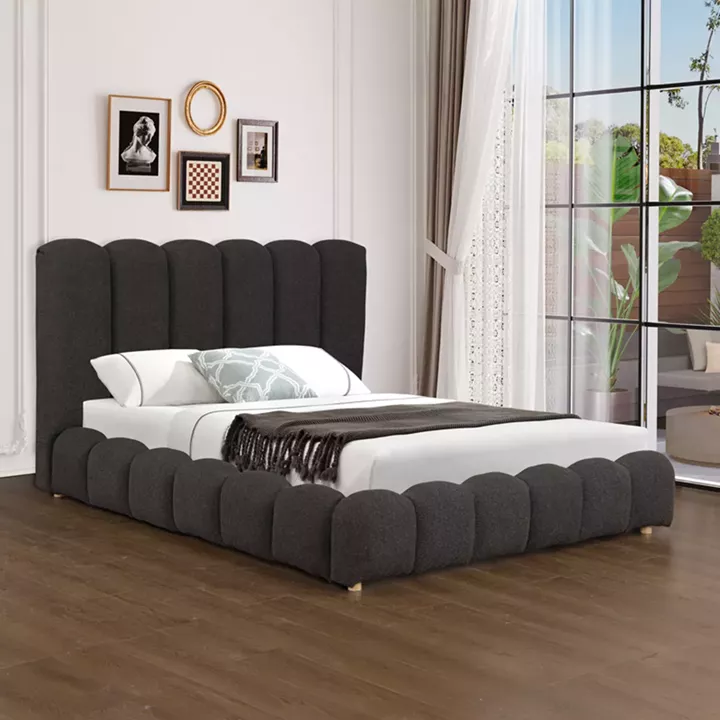 Κρεβάτι Nuvem pakoworld μπουκλέ υφασμα ανθρακί με αποθηκευτικό χώρο 160x200εκ