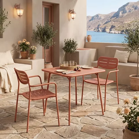 Τραπεζαρία Moraja Deraby pakoworld σετ 3τεμ terracotta μέταλλο 70x70x73εκ