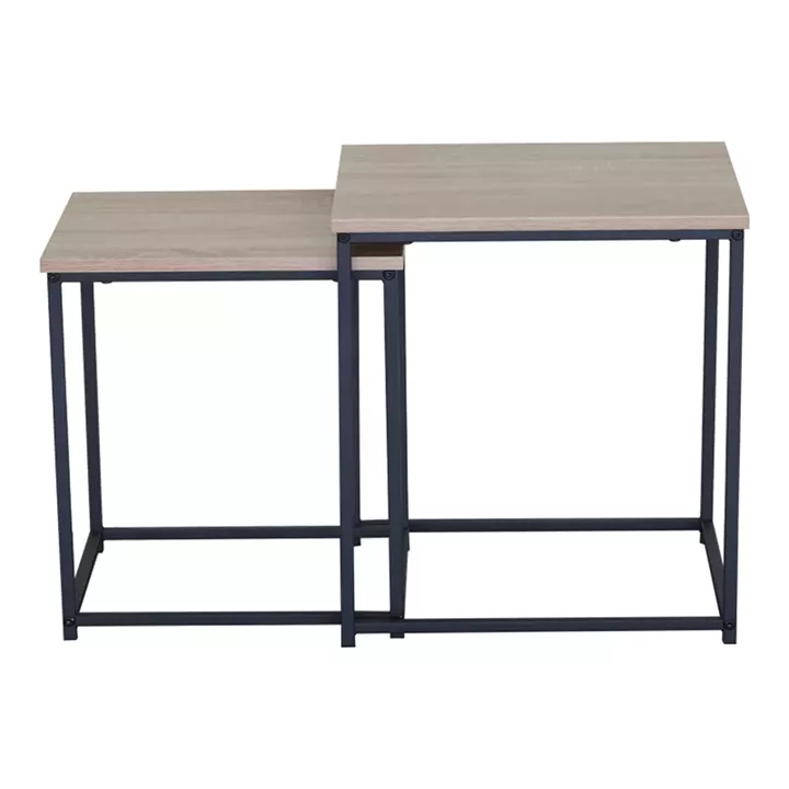 Τραπέζια σαλονιού Masuta pakoworld 2τεμ. mdf μαυρο με εφε μαρμάρου- μαύρο μέταλλο