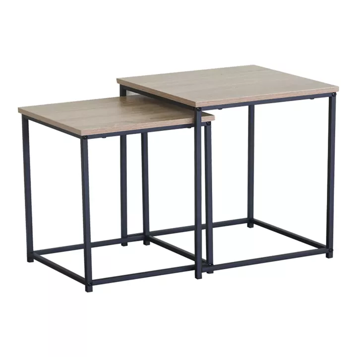 Τραπέζια σαλονιού Masuta pakoworld 2τεμ. mdf μαυρο με εφε μαρμάρου- μαύρο μέταλλο