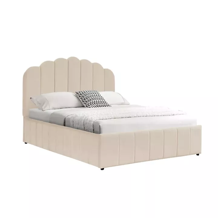 Κρεβάτι Tatiana pakoworld βελούδο μπεζ με αποθηκευτικό χώρο 120x200εκ