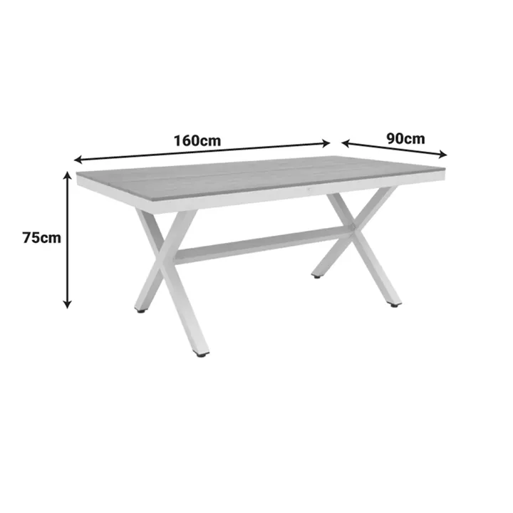 Thorio table pakoworld plywood in natural -aluminum in white shade 160x90x75cm