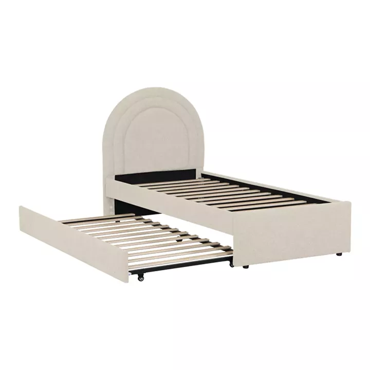 Κρεβάτι Arcuate pakoworld μπουκλέ υφασμα μπεζ με συρόμενο 90x200εκ