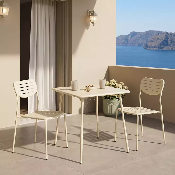 Τραπεζαρία Moraja Deraby I pakoworld σετ 3τεμ κρεμ μέταλλο 70x70x73εκ