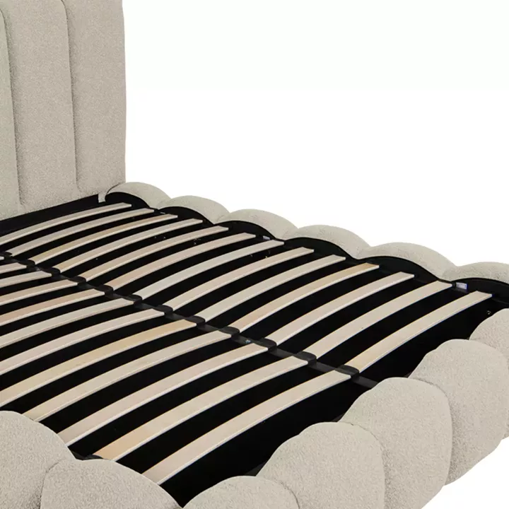 Κρεβάτι Nuvem pakoworld μπουκλέ υφασμα μπεζ με αποθηκευτικό χώρο 160x200εκ