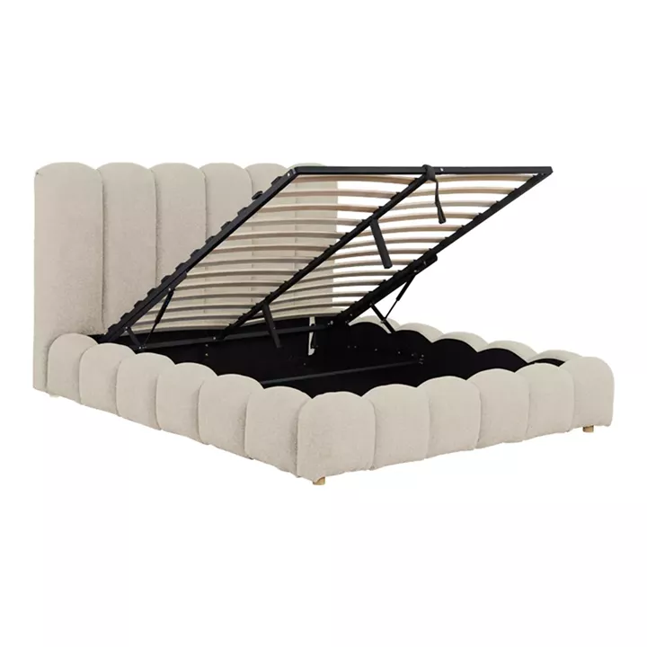 Κρεβάτι Nuvem pakoworld μπουκλέ υφασμα μπεζ με αποθηκευτικό χώρο 160x200εκ