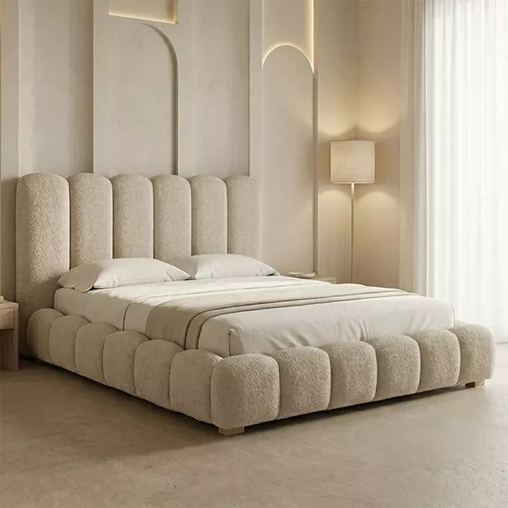 Κρεβάτι Nuvem pakoworld μπουκλέ υφασμα μπεζ με αποθηκευτικό χώρο 160x200εκ