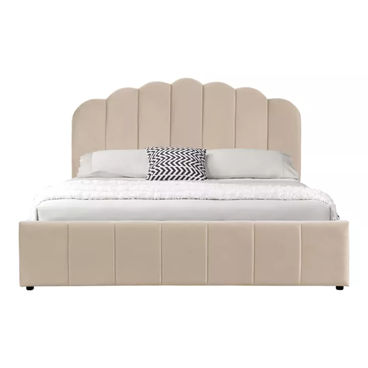 Κρεβάτι Tatiana pakoworld βελούδο μπεζ με αποθηκευτικό χώρο 160x200εκ