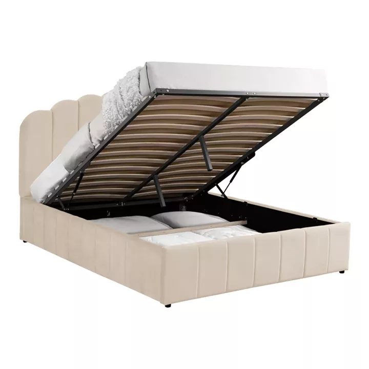 Κρεβάτι Tatiana pakoworld βελούδο μπεζ με αποθηκευτικό χώρο 160x200εκ