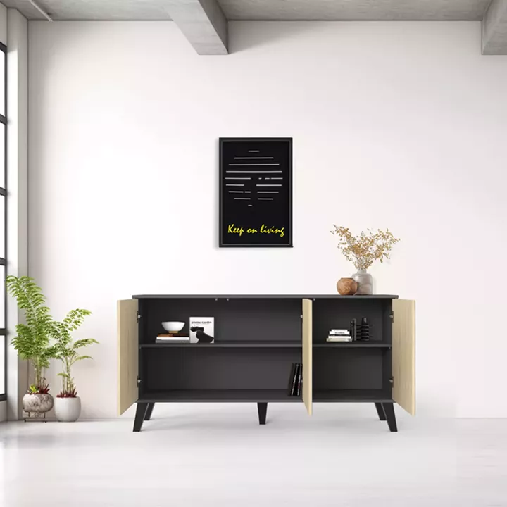 Μπουφές Billie pakoworld ανθρακί-sonoma 149x40x77εκ