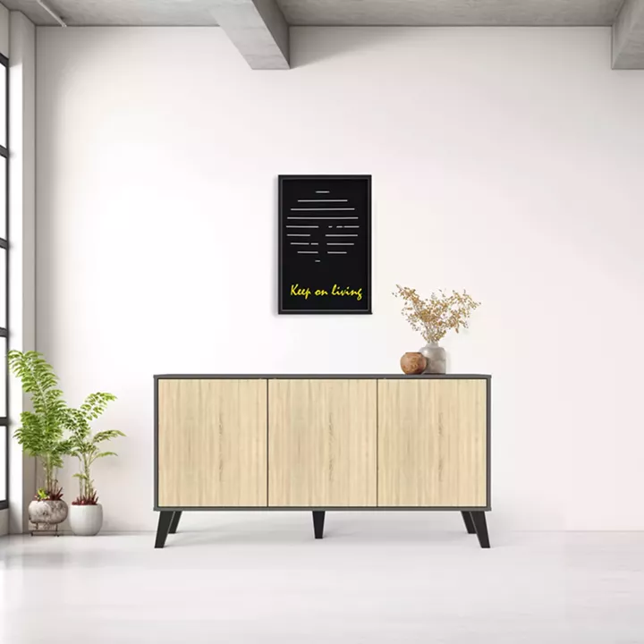 Μπουφές Billie pakoworld ανθρακί-sonoma 149x40x77εκ