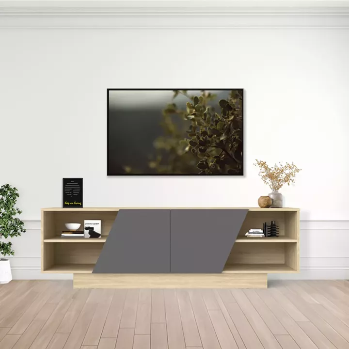 Έπιπλο τηλεόρασης Stevie pakoworld sonoma-ανθρακί 160x40x50εκ