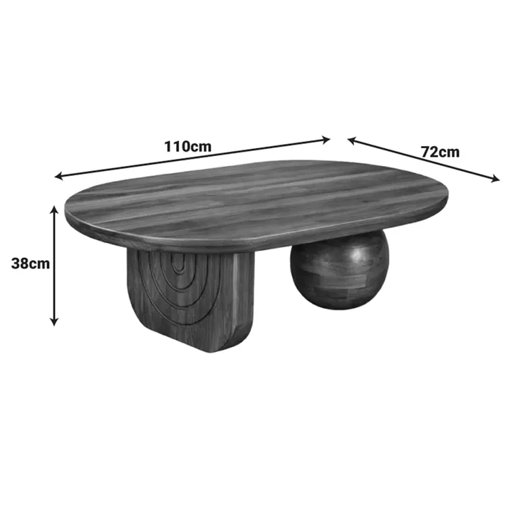 Coffee table Kane pakoworld solid acacia wood in walnut color 110x72x38cm