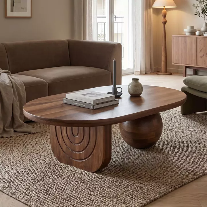 Coffee table Kane pakoworld solid acacia wood in walnut color 110x72x38cm