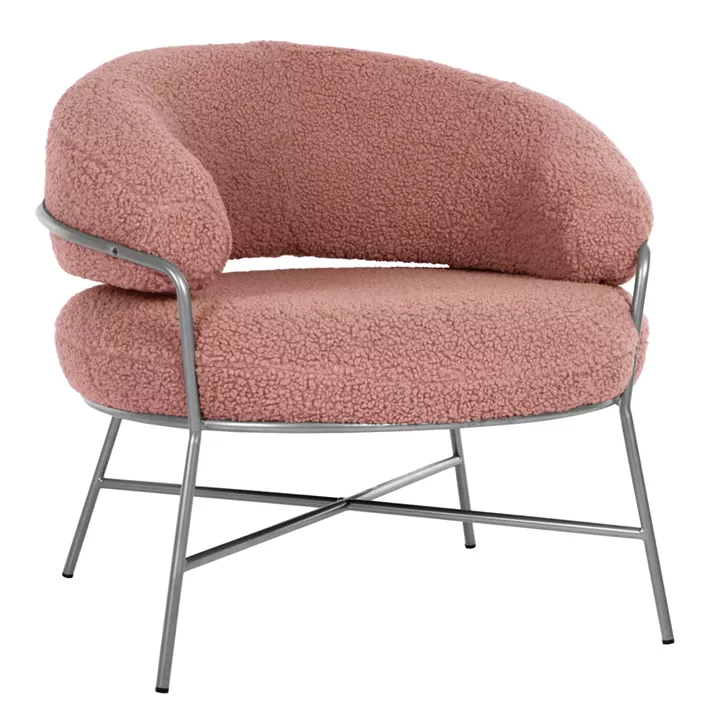 ARMCHAIR TRUDI HM8639.32 DUSTY PINK BOUCLE FABRIC AND SILVER METAL FRAME 84x79x76Hcm.