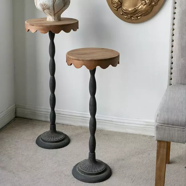 Artekko Solis Καφέ Βοηθητικό Τραπέζι από Ξύλο Ελάτης με Μαύρη Μεταλλική Βάση (26.3x26.3x64.5)cm